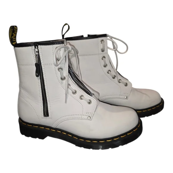 Dr. Martens White‎ Zip-Up Leather Lace Up Hiking Combat Boots Women's Size 9 US - Picture 6 of 12